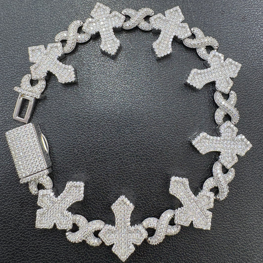 18mm Moissanite Cross Infinity Link Bracelet 8”
