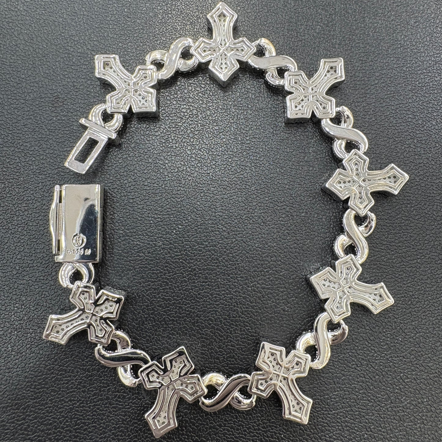 18mm Moissanite Cross Infinity Link Bracelet 8”