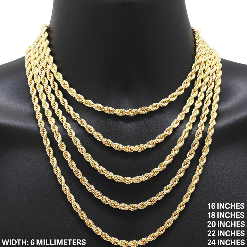 6mm Rope Chain 22"