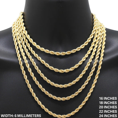 6mm Rope Chain 16"