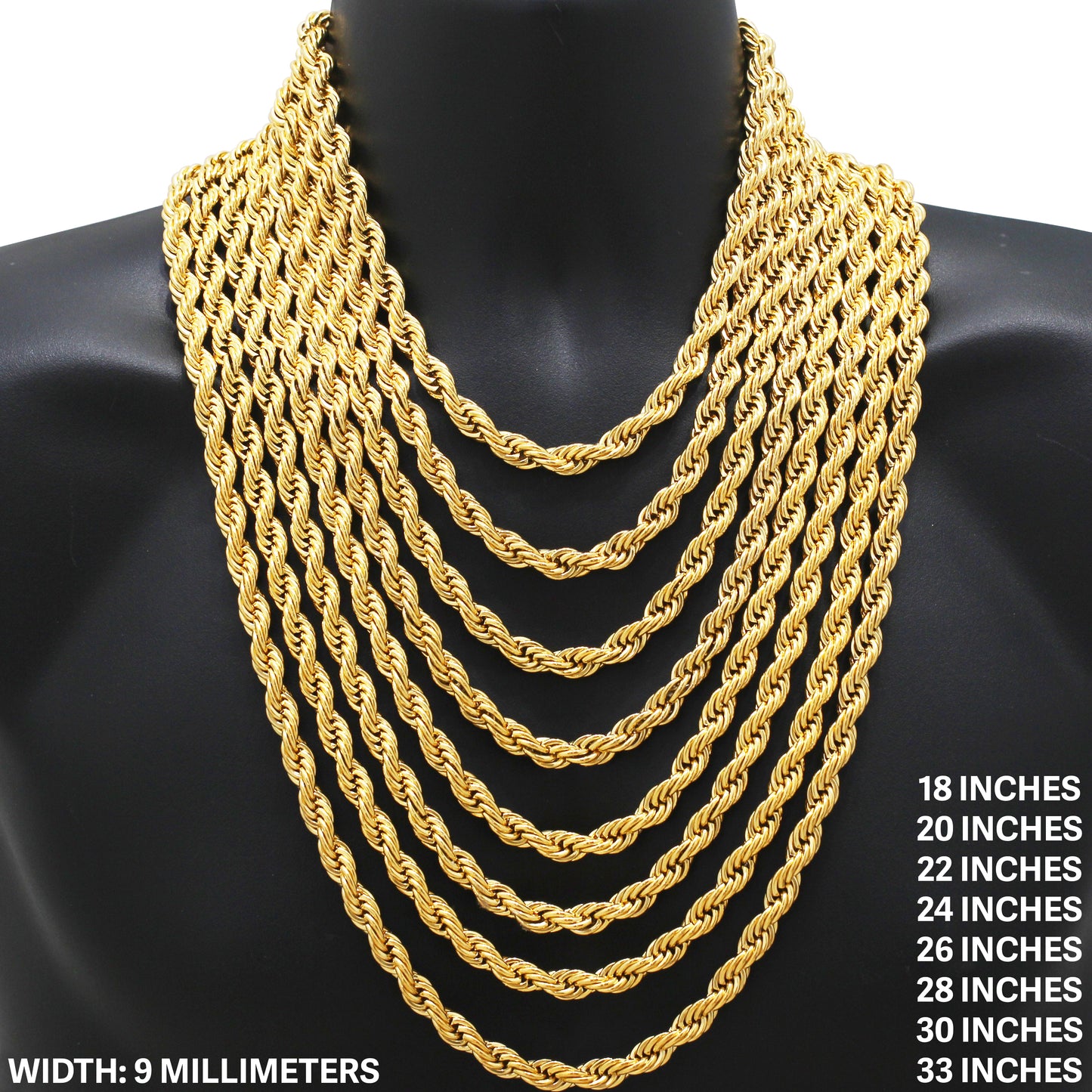 9mm Rope Chain 18"
