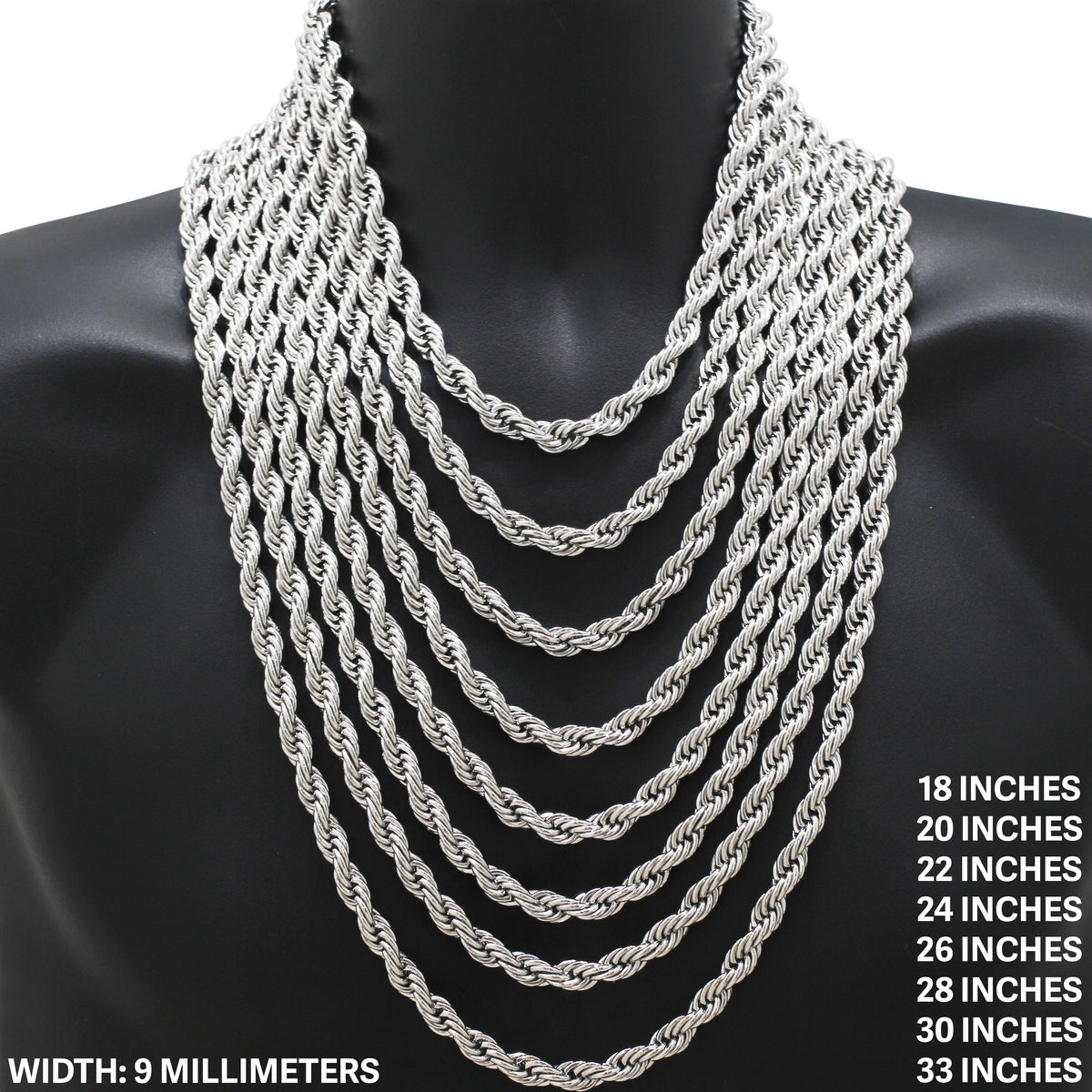 9mm Rope Chain 24"