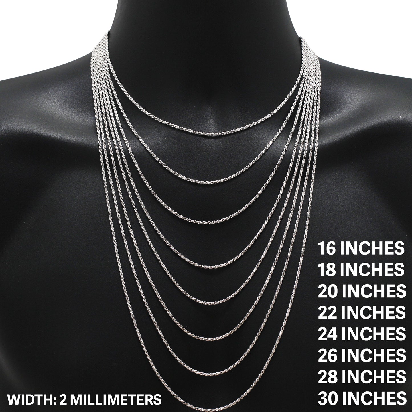 2mm Rope Chain 16"