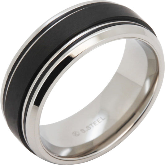 8mm Black Inlay Band Ring Size 13