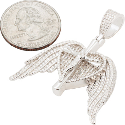 Moissanite Angel Wing Heart Cross Pendant