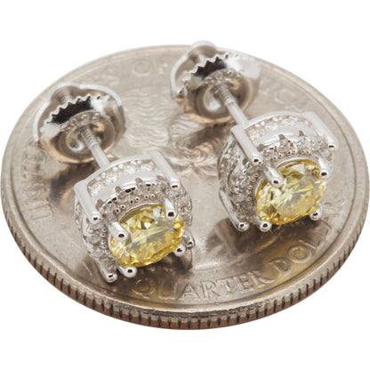 7.5mm Moissanite Canary Halo Circle Studs