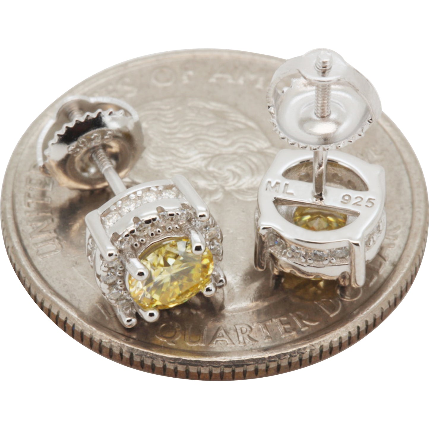 7.5mm Moissanite Canary Halo Circle Studs