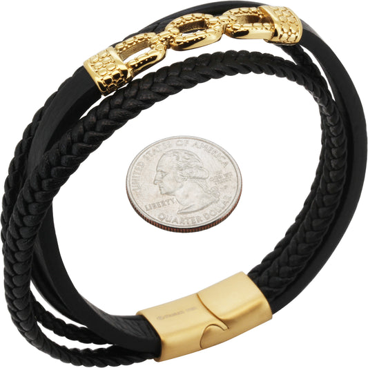 17mm Cable Link Leather Bracelet 8.5"