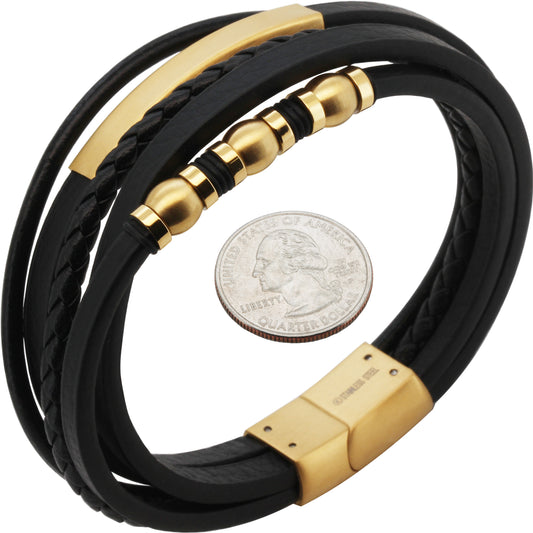 26mm Beaded ID Tag Leather Bracelet 8”