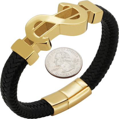 24mm Dollar Sign Leather Bracelet 8.5”