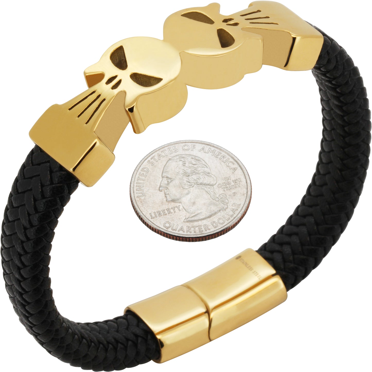 17mm Skull Leather Bracelet 8”