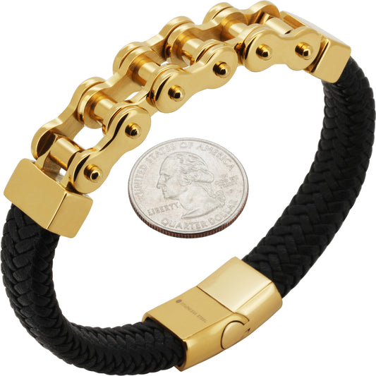 16mm Bike Chain Leather Bracelet 8.5”