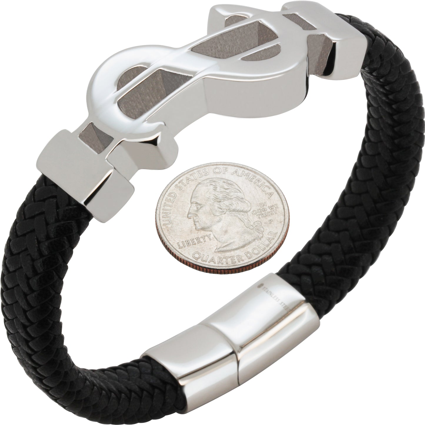 24mm Dollar Sign Leather Bracelet 8.5”