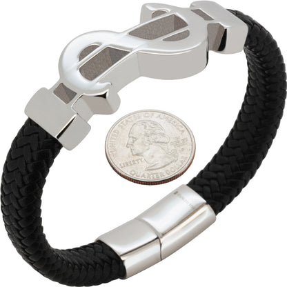 24mm Dollar Sign Leather Bracelet 8.5”