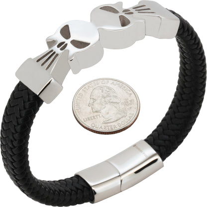 17mm Skull Leather Bracelet 8”