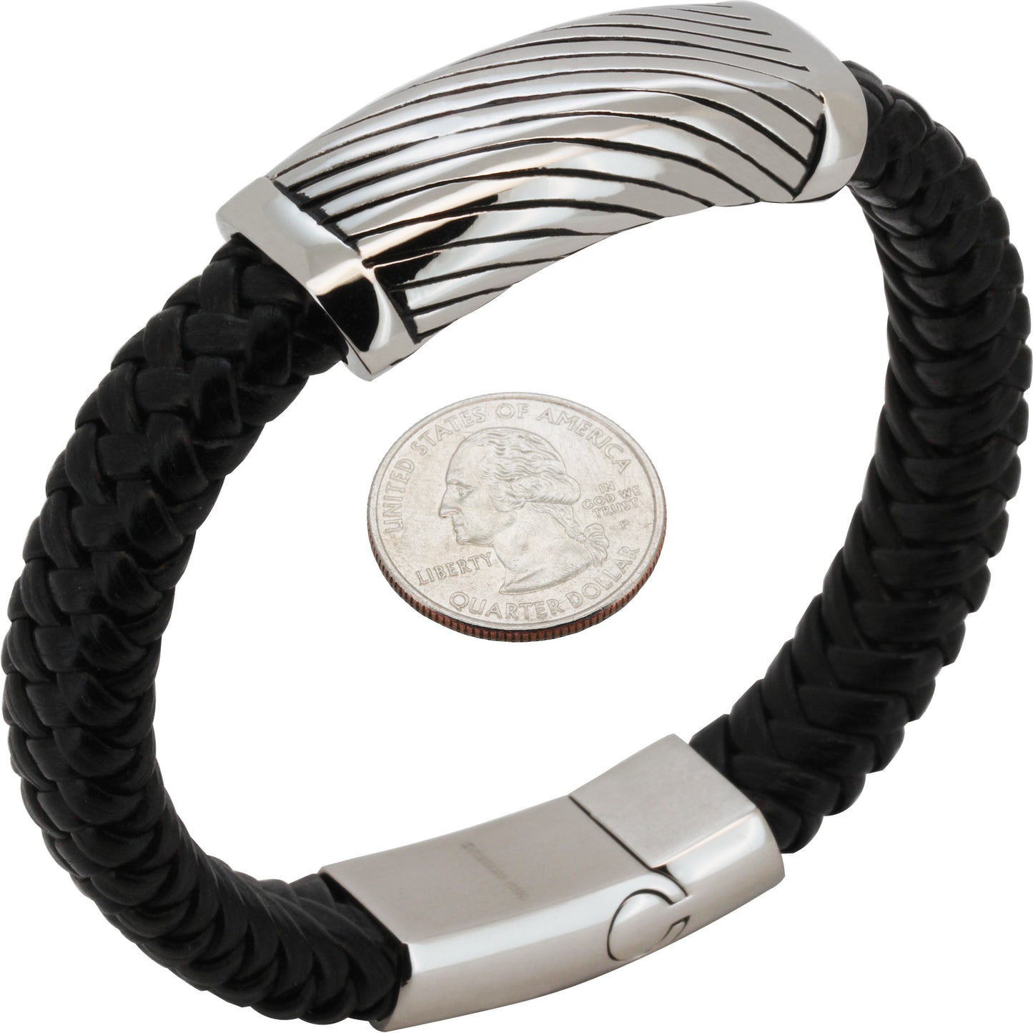 16mm Stripe Leather Bracelet 8.5”