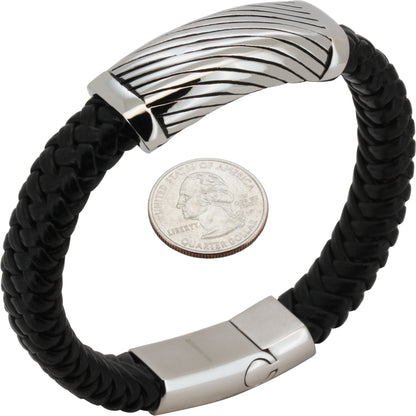 16mm Stripe Leather Bracelet 8.5”