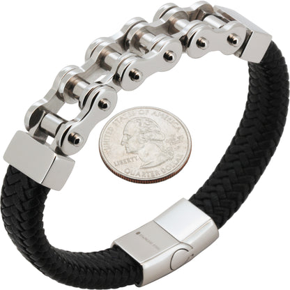 16mm Bike Chain Leather Bracelet 8.5”