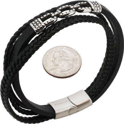 17mm Cable Link Leather Bracelet 8.5"