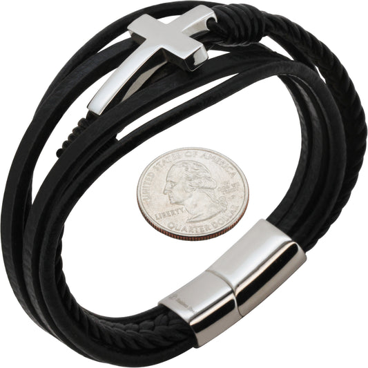 20mm Cross Leather Bracelet 8.5”