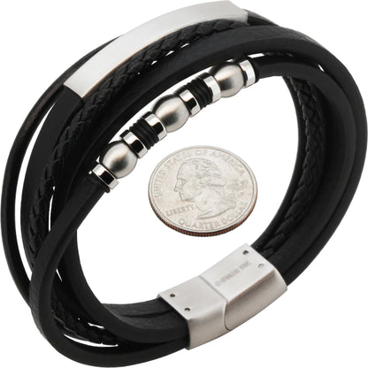 26mm Beaded ID Tag Leather Bracelet 8”