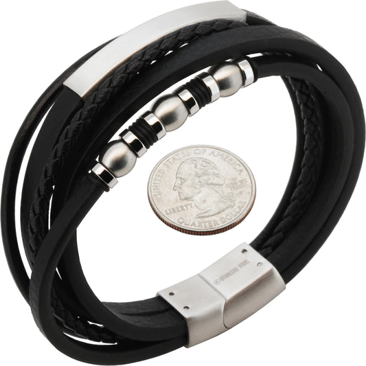 26mm Beaded ID Tag Leather Bracelet 8”