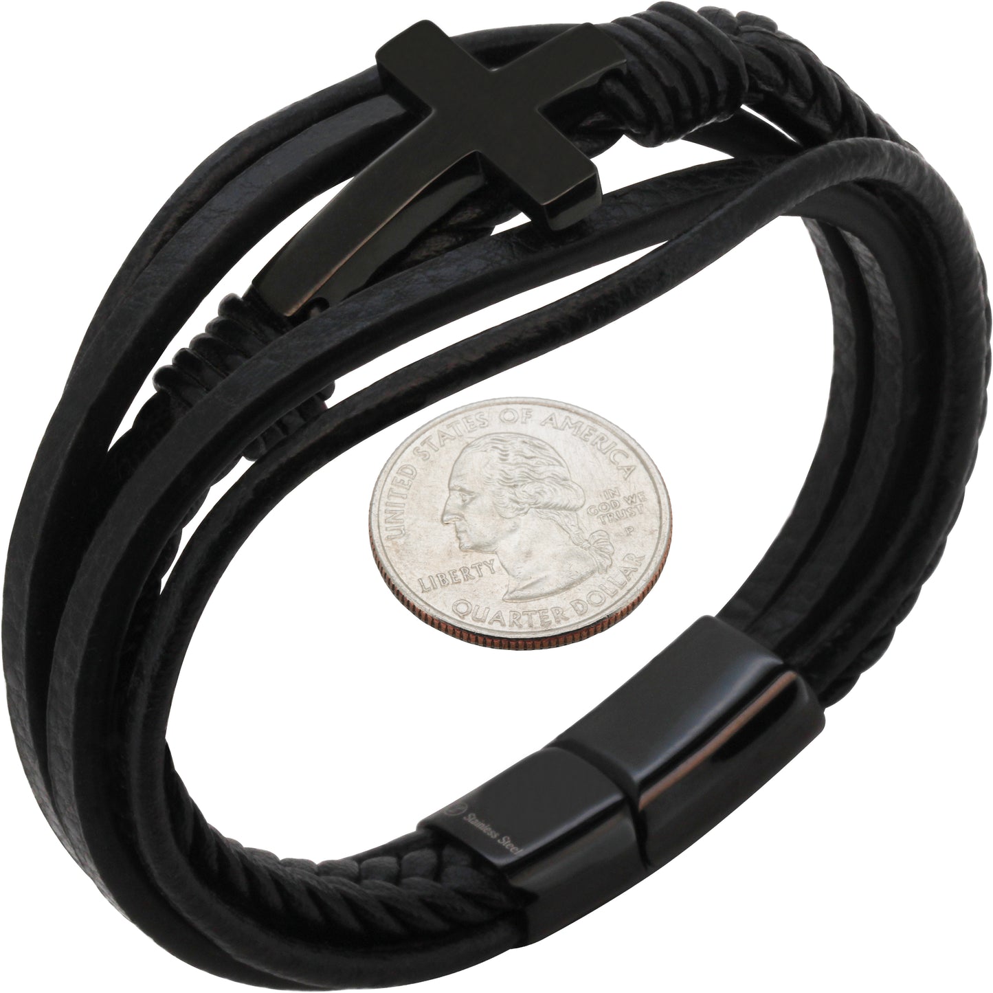20mm Cross Leather Bracelet 8.5”