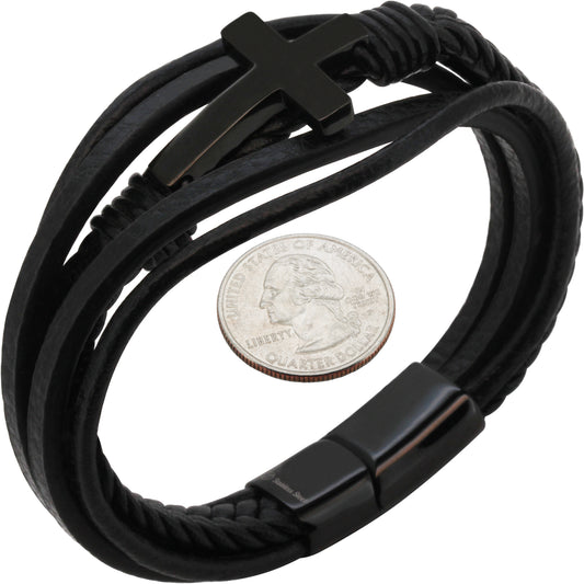 20mm Cross Leather Bracelet 8.5”
