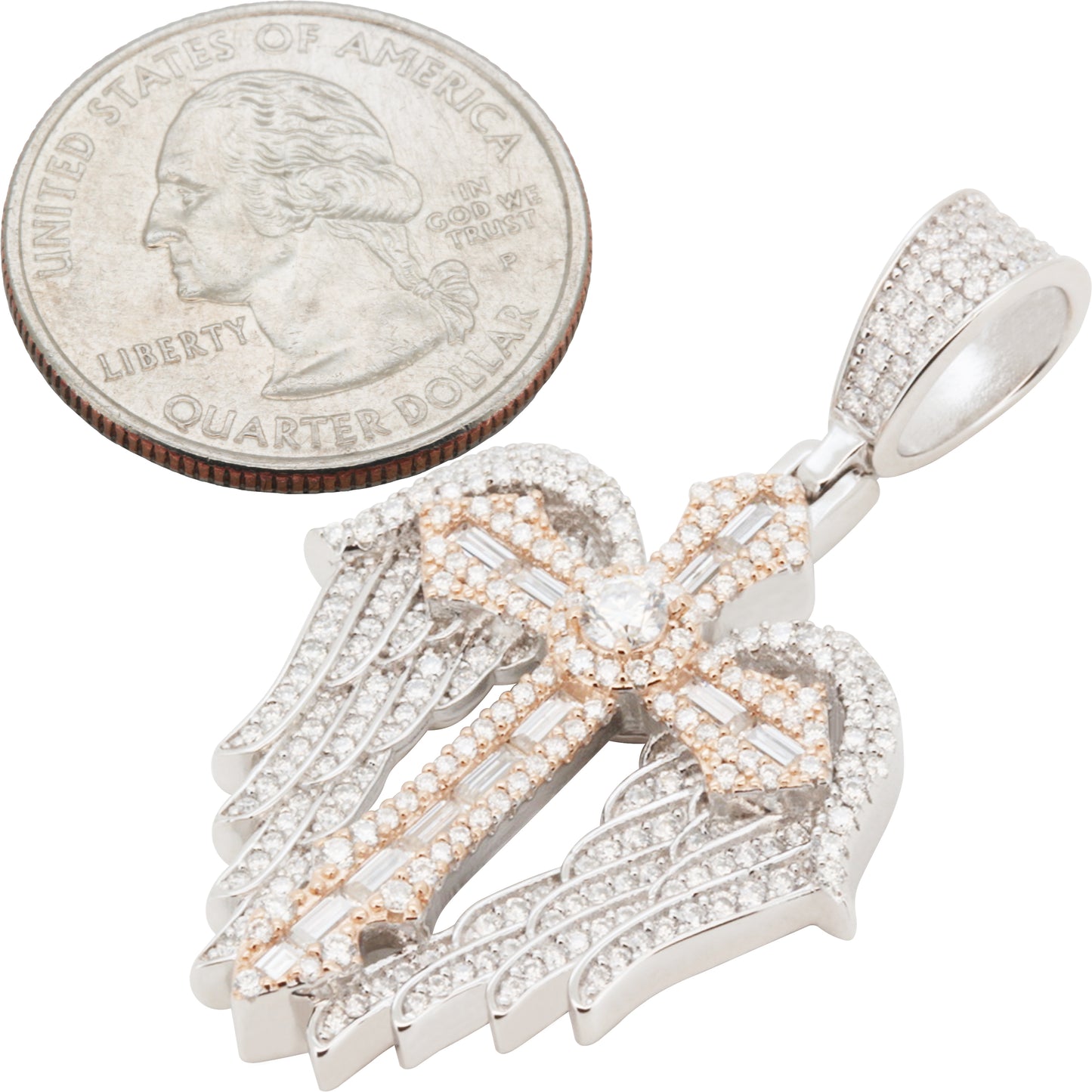 Moissanite Angel Wing Cross Pendant