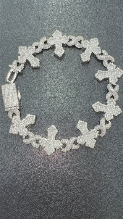 18mm Moissanite Cross Infinity Link Bracelet 8”