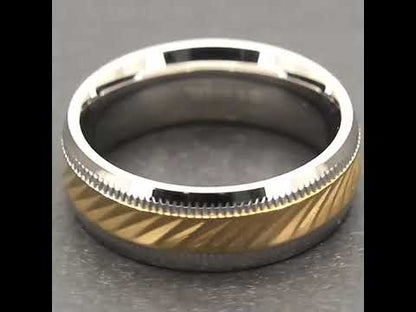 7.5mm Two-Tone Diamond-Cut Faceted Band Ring Size 11