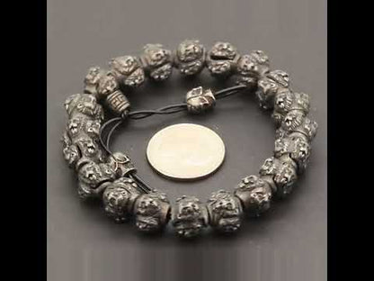 Gunmetal 13mm Lion Head Beaded Stretch Bracelet 8”