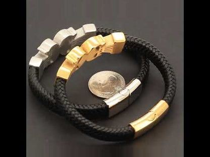 17mm Skull Leather Bracelet 8”
