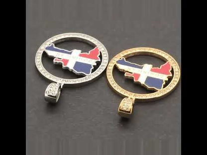 Dominican Republic Map Flag Halo Circle Pendant