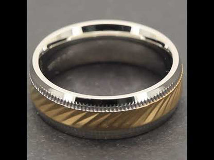 7.5mm Two-Tone Diamond-Cut Faceted Band Ring Size 10