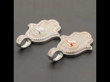 Two-Tone Baguette Evil Eye Hamsa Hand Pendant