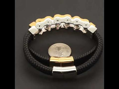 16mm Bike Chain Leather Bracelet 8.5”