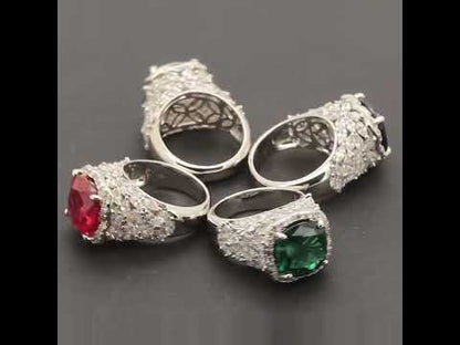 Birthstone Cushion Halo Cluster Cocktail Ring Size 6