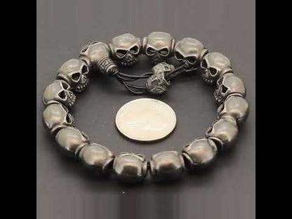 Gunmetal 12mm Skull Head Beaded Stretch Bracelet 8”
