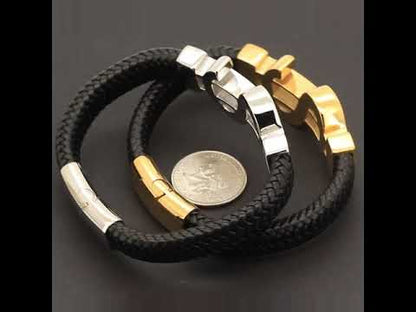 24mm Dollar Sign Leather Bracelet 8.5”