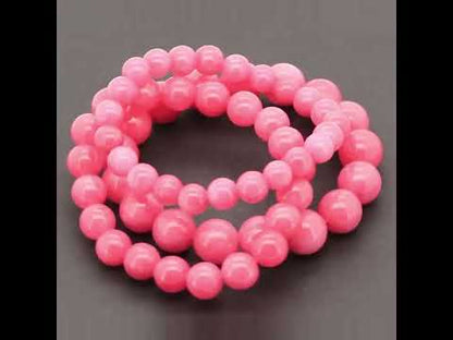 12mm Pink Jade Gemstone Beaded Stretch Bracelet 7.5"