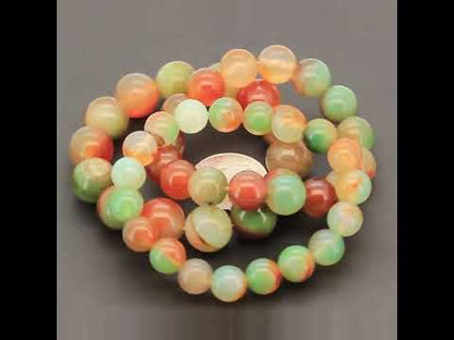 14mm Carved Dragon Vein Agate Beaded Stretch Bracelet 7.5”