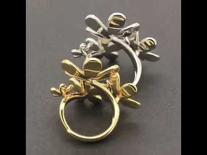 Adjustable Five-Petal Flower Cluster Ring Size 7