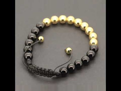8mm Obsidian Gold Accent Beaded Adjustable Bracelet 7.5"-8"