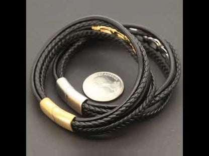 17mm Cable Link Leather Bracelet 8.5"