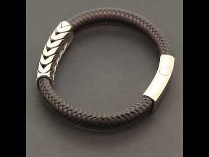 15mm Two-Tone Chevron Leather Bracelet 8.5”