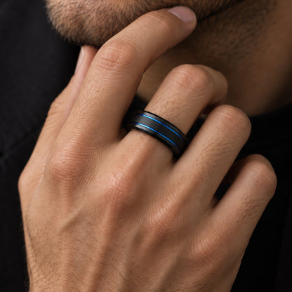 8mm Blue Inlay Tungsten Ring Size 11
